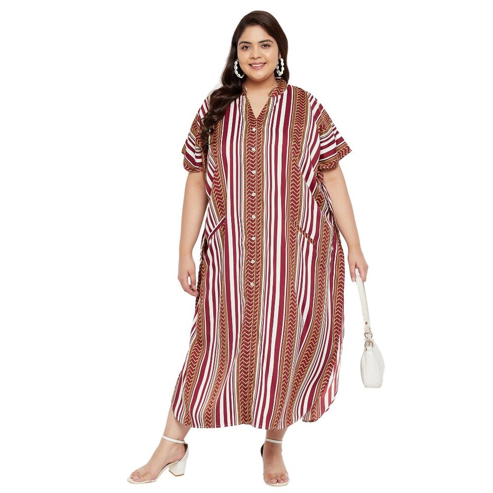 Gypsie Blu Tribal Printed Button-Down Caftan Dress Plus Size Summer Maxi Dresses